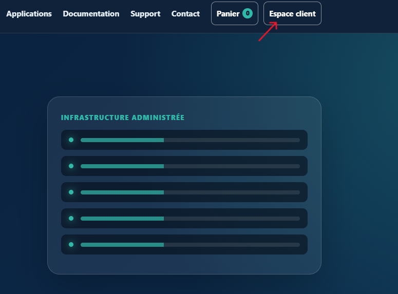 Page d’accueil EDINFO HOST avec le bouton Espace client mis en évidence dans le menu principal